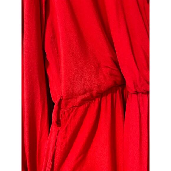 lORANE NWT Red Viscose Dress Brazil Romantic Feminine Midi Faux Wrap Party LARGE - Picture 14 of 15